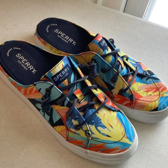 NWOT Sperry Tropical Print Canvas Sneakers - Picture 1 of 6